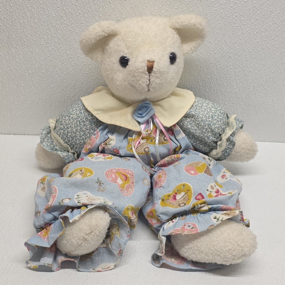 Vintage Cuddle Wit White Bear 16" Floppy Plush Blue Pajamas Hearts